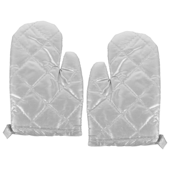 ETHZZLE 1 Pair of Heat Insulated Oven Mitts Silver for Cooking Food Prep with Simple Design