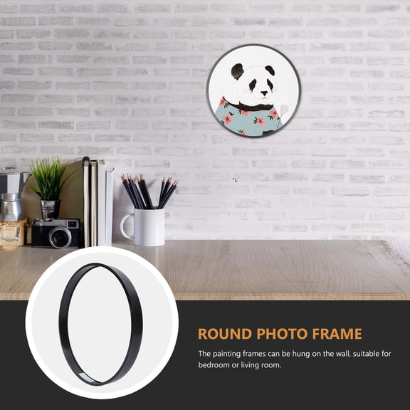 ETHZZLE 1Pc Simple Black Metal Round Photo Frame Creative Decorative Holder for Home and Office