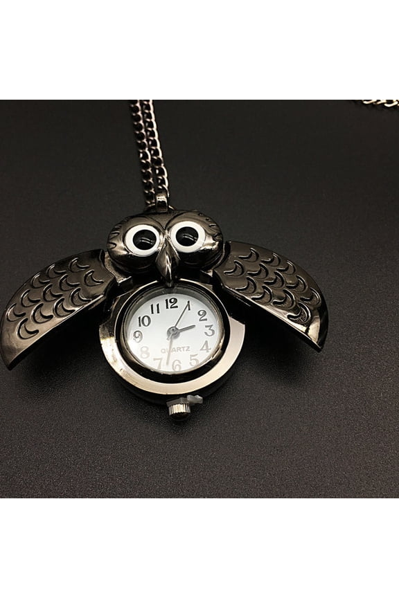 1Pc Black Pocket Watch Vintage Style Creative Owl Motif for Decoration and Fashion Accessory