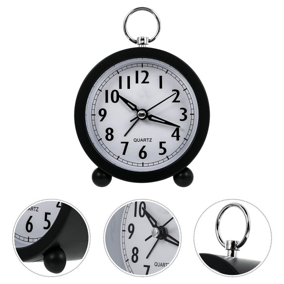ETHZZLE 1Pc Black Round Macaron Alarm Clock Decorative Bedside Table Clock for Home