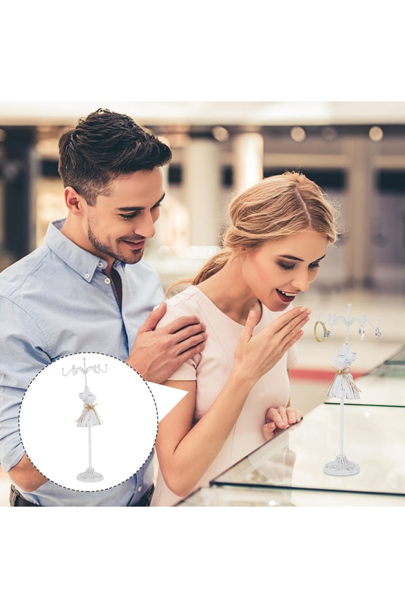 1Pc White Vintage Jewelry Storage Organizer Stand Rotating Earring Holder