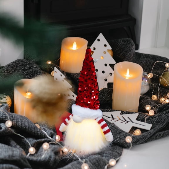 ETHZZLE 1Pc Mini Christmas Gnomes Figurines Glowing Design Red Doll for Holiday Figurine