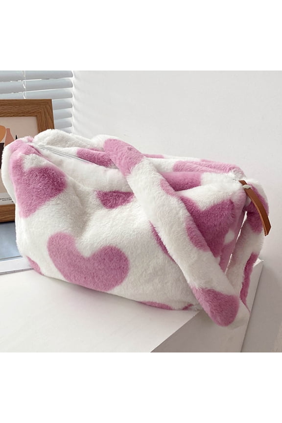 1Pack Girl Winter Bag Plush Pink Fashionable Carrying Bag for Women Travel