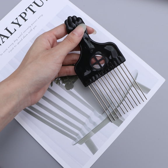 ETHZZLE 1Pc Rake Comb Black Steel Pin for Long Thick Hair Styling and Scalp Massage