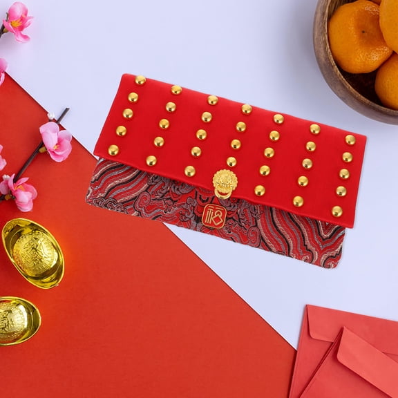 ETHZZLE 1Pc Cloth Red Envelope with Chinese New Year Pattern and Snap Closure