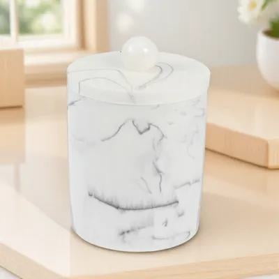 ETHZZLE 1Pc Resin Makeup Cotton Storage Box White Marble Texture Storage Case with Smooth Lid