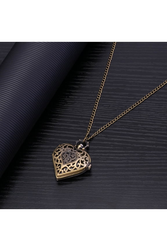 1Pc Retro Pocket Watch Coffee Color Heart Shape Carving for Decoration