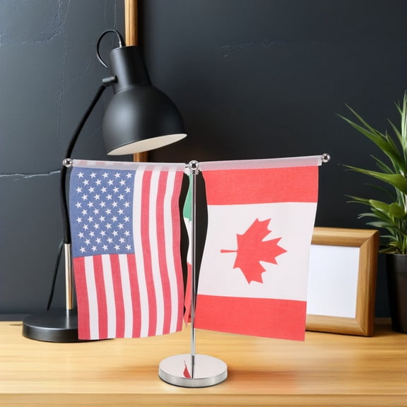 ETHZZLE 1Set Table Flag Stand with Metal Base for Usa Mexican Canadian Flags