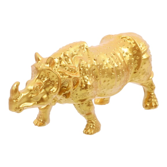 ETHZZLE 4 Inch Golden Resin Rhinoceros Figurine Miniature Animal Decor Collectible Statue Set for Home and Office