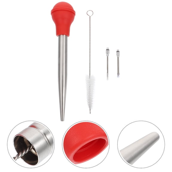 ETHZZLE 1Set Kitchen Meat Injector Red Stainless Steel Barbecue Sauce Injector for Precise Marinade Use