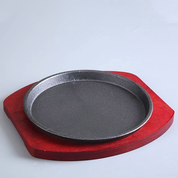 ETHZZLE 1 Set of Round Steak Serving Board Non Stick Grill Plate Dark Grey for Home Users