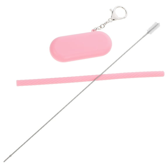 ETHZZLE 1Set Pink Silicone Straws for Party Reusable Drinking Straws Smoothie and Juice