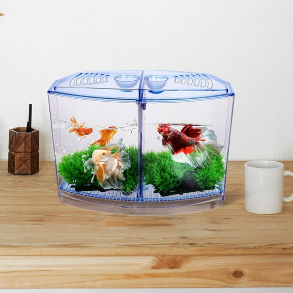 ETHZZLE 1Set Transparent Plastic Fish Tank with Aquarium Decorations and Drainage Function