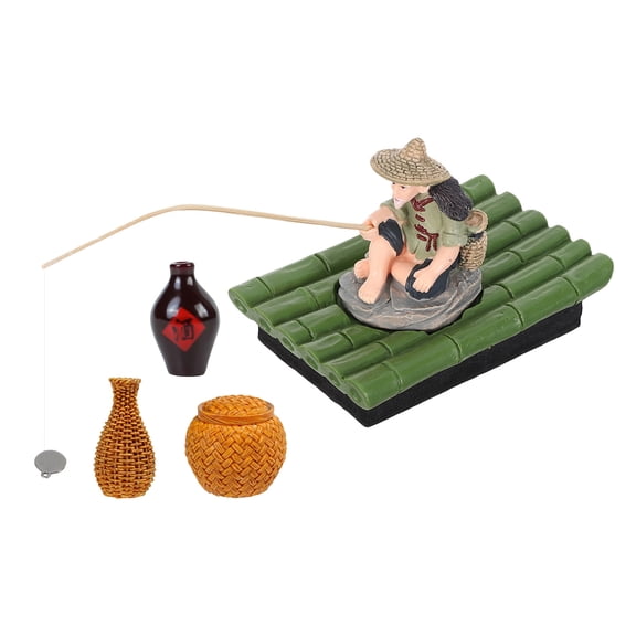 ETHZZLE 1Set Porcelain Fisherman Sculpture Floating Ornament for Zen Garden Fish Tank
