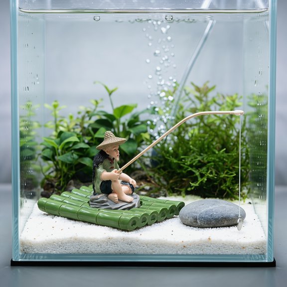 ETHZZLE Floating Fisherman Statue Sitting Figurine Aquarium Ornament