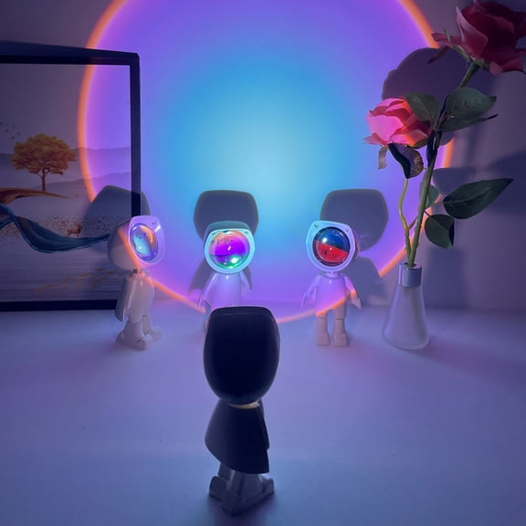 ETHZZLE 1Set White Robot Shape Sunset Projection Lamp Romantic Home Vibe Atmosphere Light