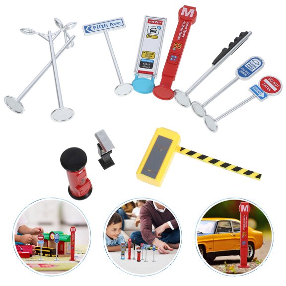 ETHZZLE 1Set Simulation Traffic Sign Model with Assorted Colors Lightweight Plastic for Sand Table Use