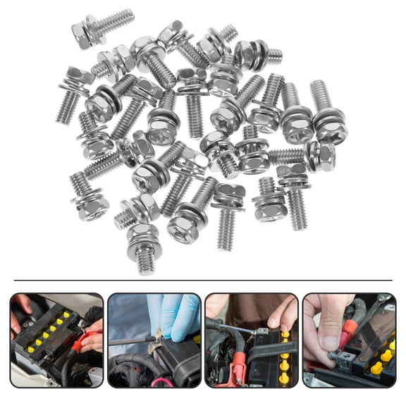 ETHZZLE 1Set Stainless Steel Battery Terminal Bolt Kit with Hexagon Screws for Machine Use