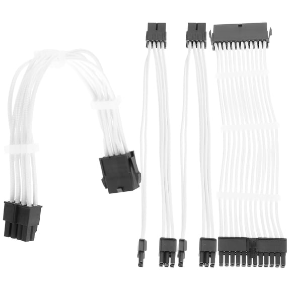 ETHZZLE 1Set White Cable Extension Kit with 24Pin Atx 8Pin Pcie GPU Cables for Pc