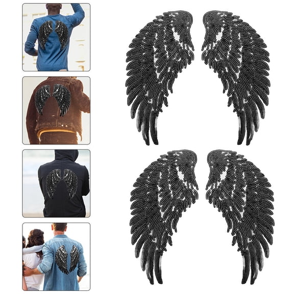 ETHZZLE 2 Pairs Iron-On Sequin Wing Shaped Clothes Sewing Crafts and Apparel Decoration