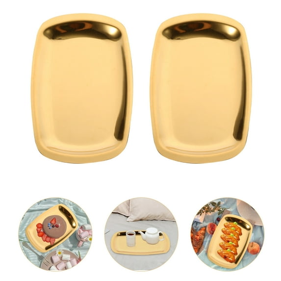 ETHZZLE 2Pcs Golden Stainless Steel Oval Plates for Baking Cake Desserts and Food Serving Trays