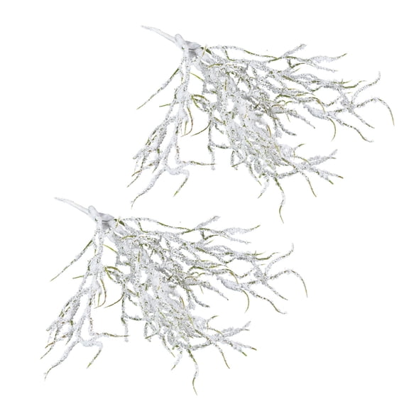 ETHZZLE Set of 2 White Artificial Snow Pine Branches for Wedding Decor, Home Decoration, Seasonal Holiday Accents, Lightweight