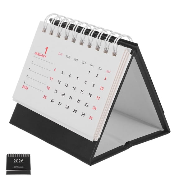 ETHZZLE 2026 Black Compact Desk Calendar with Foldable Stand, Monthly Planner for Home and Office Organization