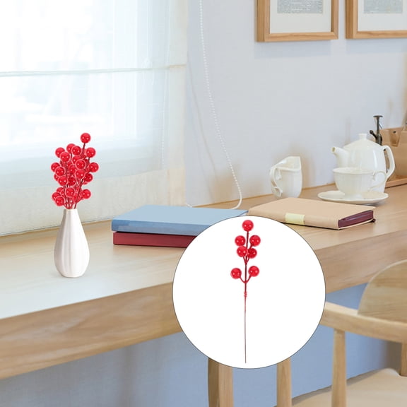 ETHZZLE 20pcs Artificial Berry Twig Stem Red Foam Decoration for Festivals Parties