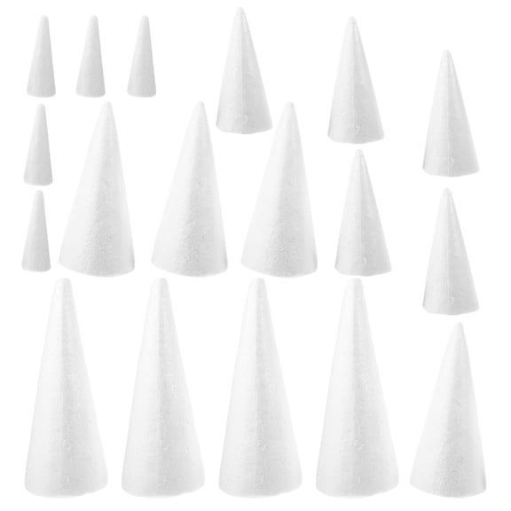 ETHZZLE 20Pcs White Foam Cone Craft Materials for Painting and Handmade Ornament Projects
