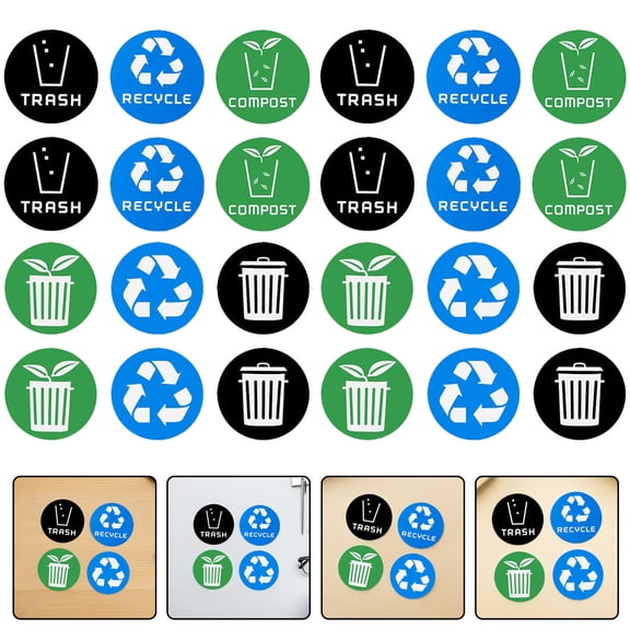 ETHZZLE 24Pcs Garbage Bin Labels Weatherproof Recycle Decals for Home Plastic Metal Glass Trash Cans