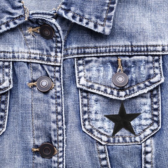ETHZZLE 24Pcs Black Five Pointed Star Iron on Patches with Embroidered Polyester Fabric
