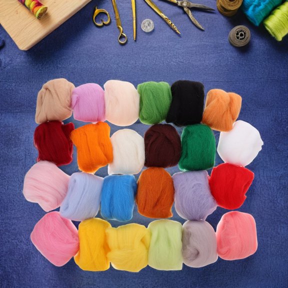 ETHZZLE 24Pcs Needle Felting Wool Bulk Assorted Colors Soft Roving Yarn for Wool Felting and Crafts