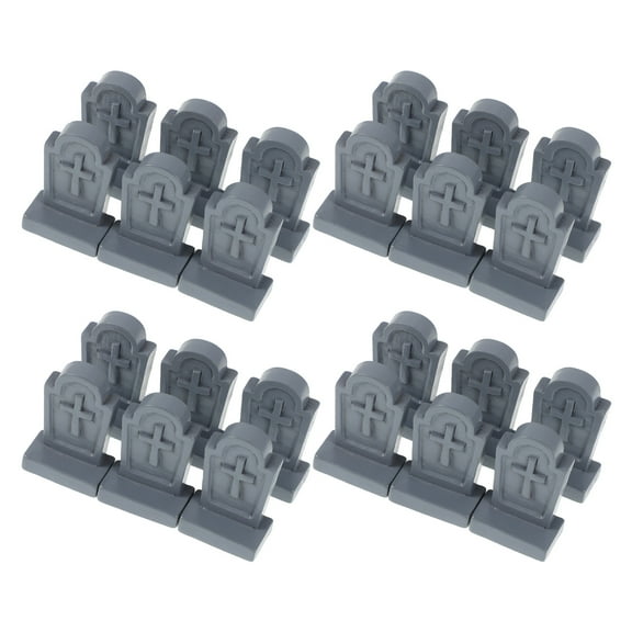 ETHZZLE 24pcs Mini Graveyard Decorations Grey Plastic Tombstone Figurines For Parties