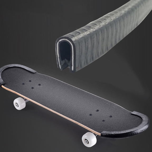 ETHZZLE 2Pairs Deck Bumper for Skateboard Black Rubber Strip with U Groove Design for Easy Installation