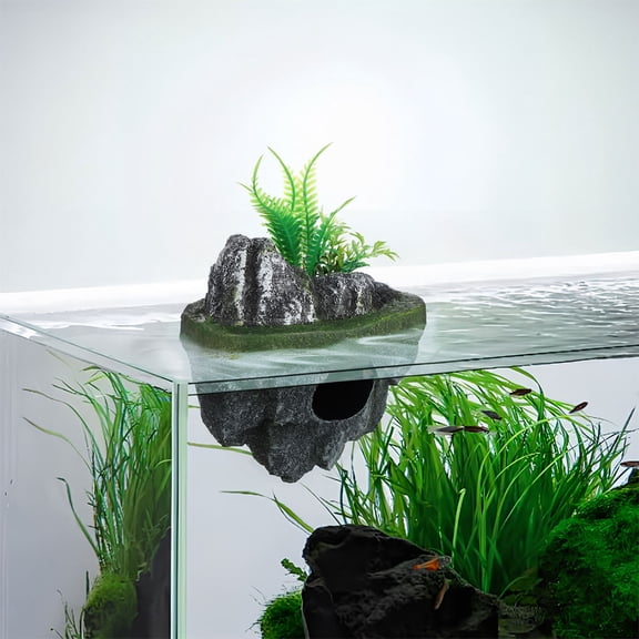 ETHZZLE 2-Pack Floating Resin Aquarium Rock Decorations Realistic Underwater Cave Hideout for Fish Tanks and Aquatic Landscapes