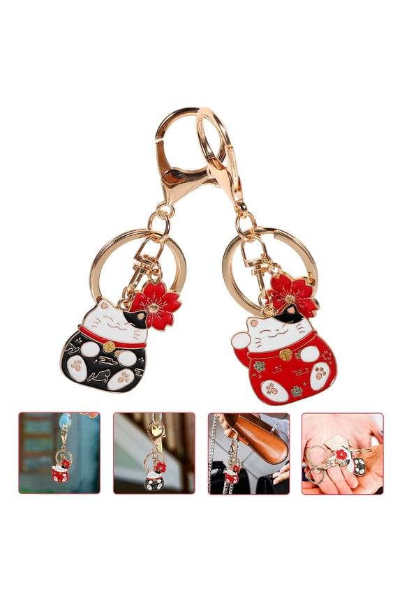 Cute Cat Keychain Assorted Color Zinc Alloy for Bag Decor 2Pcs