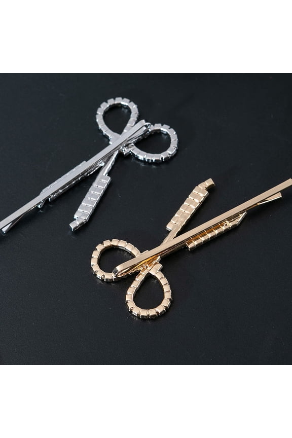 2Pcs Creative Rhinestones Hair Barrette Scissors Hair Clip for Fashionable Daily Use