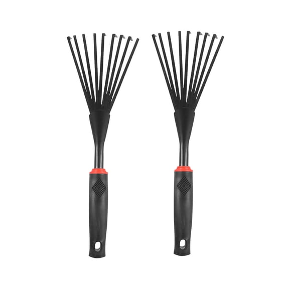 ETHZZLE Black Plastic Carbon Steel 9-Root Hand Rake for Garden Use 2Pcs