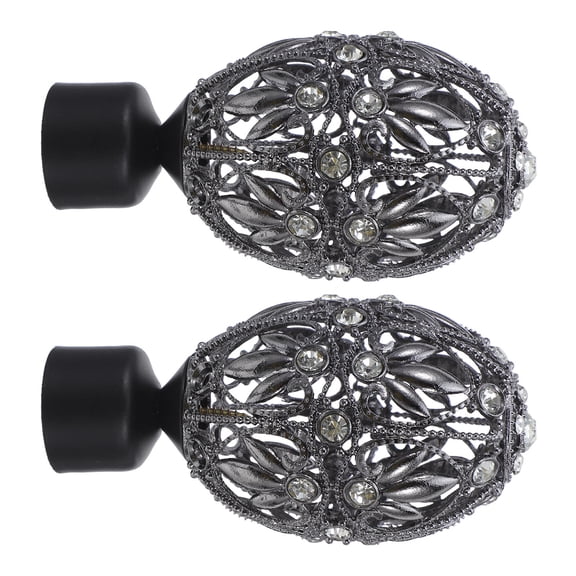 ETHZZLE 2-Pack Black Metal Curtain Rod Finials End Caps for Window Drapery Poles Home Decor