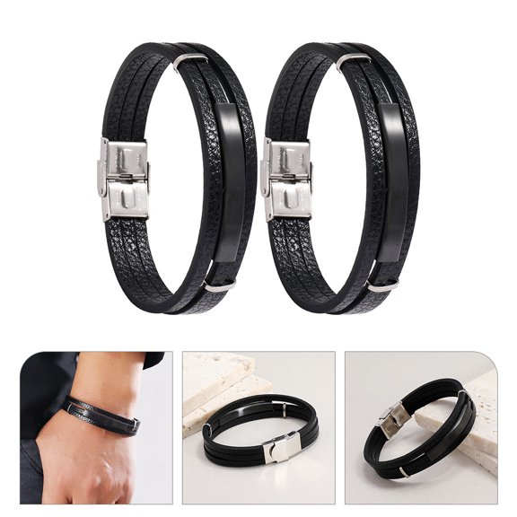 ETHZZLE 2Pcs Men's Stylish Bracelet Black Punk Style Skin-friendly for Men Festive Dinners