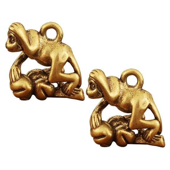 ETHZZLE 2Pcs Golden Brass Monkey Ornament Decorative Desktop Sculpture Antique Home Adornment