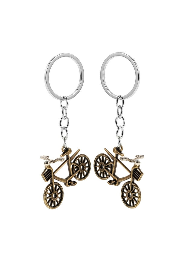 2Pcs Bronze Color Bicycle Keychain with Three Vintage Keys Charm for Daily Use