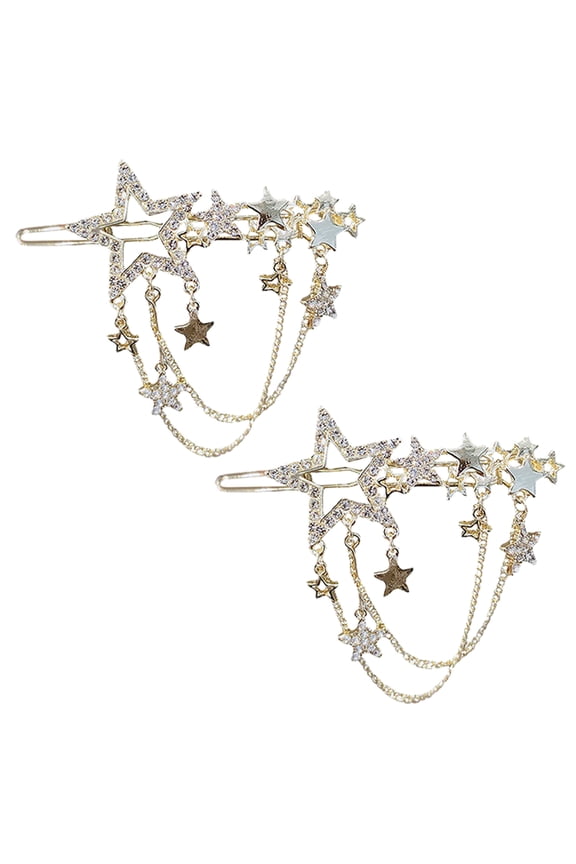2Pcs Creative Stars Hairpins with Tassels and Rhinestone Embellishment Hair Accessory