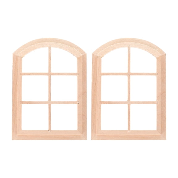ETHZZLE 2Pcs Dollhouse Window Set 1 12 Scale Wooden Sixpane Arch Top Frame