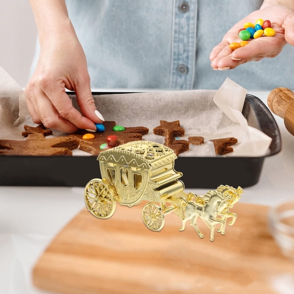 ETHZZLE 2Pcs Elegant Golden Plastic Candy Boxes with Unique Cart Design for Wedding and Celebration