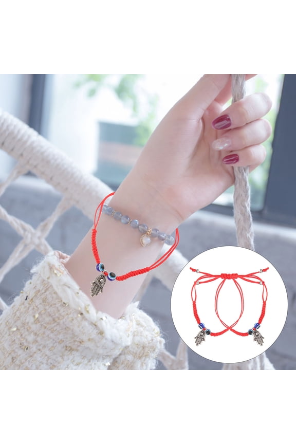 2-Pack Red Adjustable Evil Eye String Bracelets with for and Positive Energy