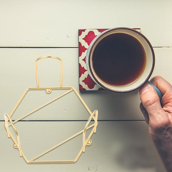 ETHZZLE 2Pcs Golden Iron Coaster Holder Stand Multi Purpose Rack for Cup Mat and Pot Mat Storage