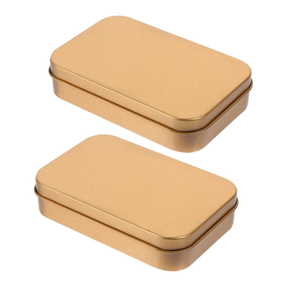 ETHZZLE Set of 2 Golden Tinplate Storage Boxes, Multipurpose Containers for Tea Leaves, Candies, Buttons and Small Items