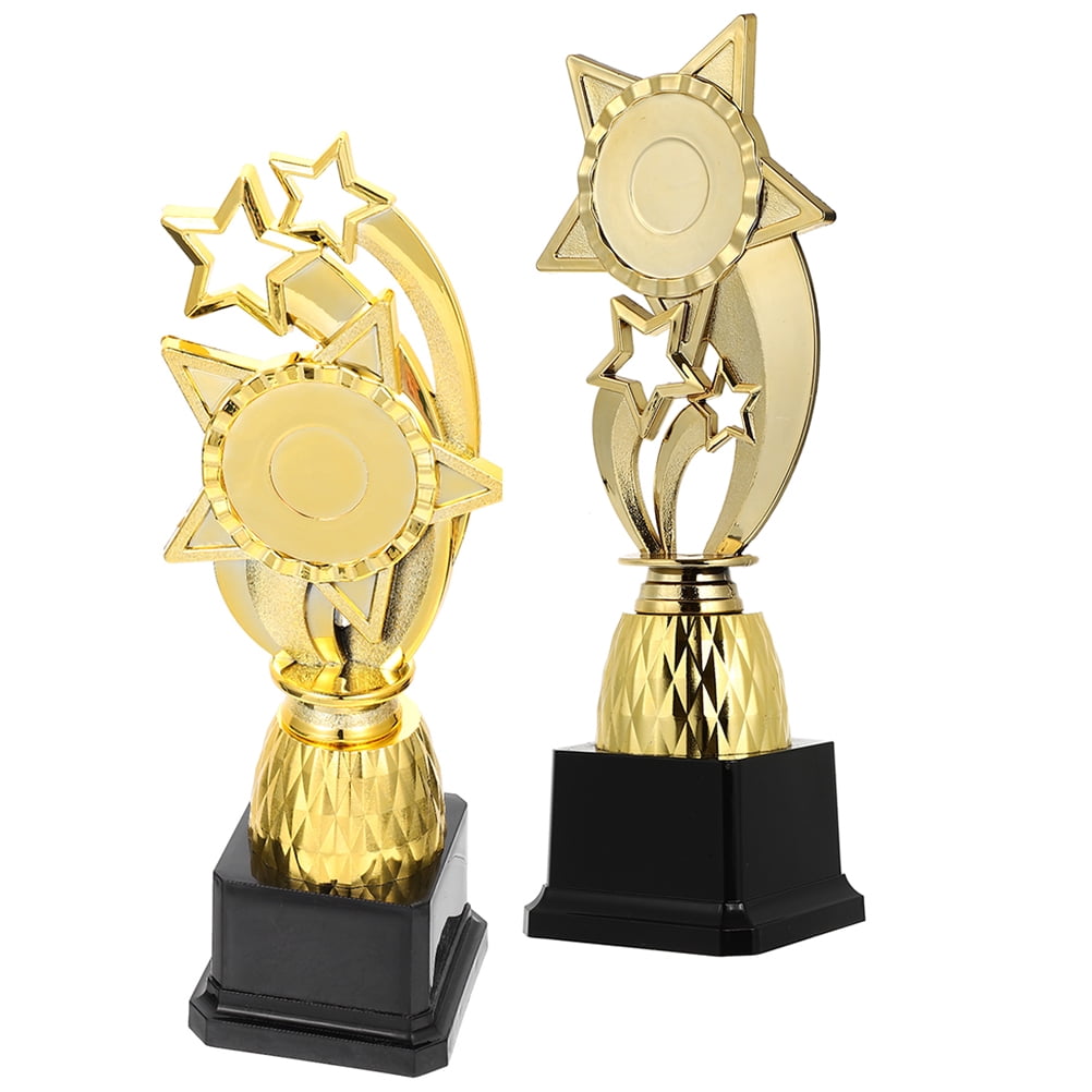 ETHZZLE Set of 2 Golden Plastic Trophy Awards for School Recognition and Kids Achievement Celebration