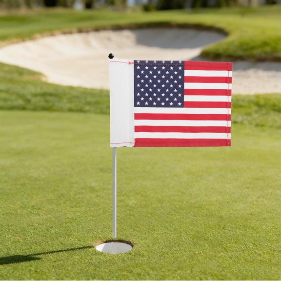 ETHZZLE 2-Pack Portable Training Golf Flags with Tubes, High Visibility USA Pattern for Yard and Putting Practice